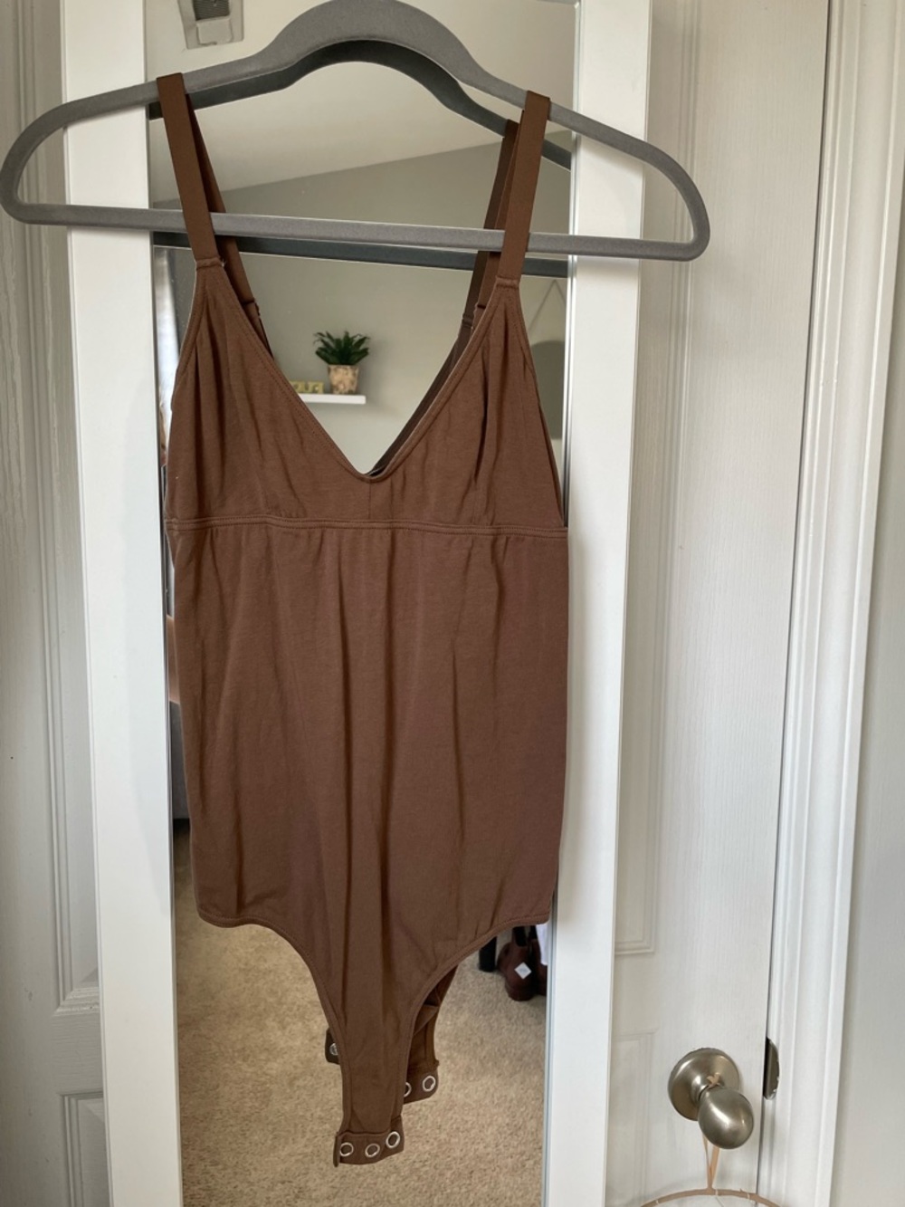 NUDE Brown V-Neck Snap-Closure Bodysuit